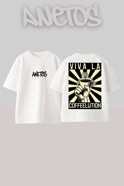 Anetos Good Coffe Design Rucsac cu imprimeu Bumbac Alb supradimensionat tricou