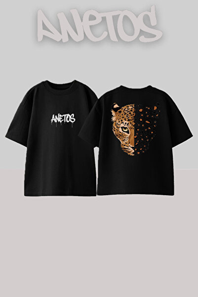 Anetos Cita 1 Design Spate cu imprimeu Bumbac Negru supradimensionat tricou