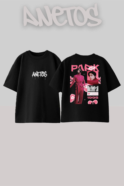 Anetos Μπλουζάκι Jimin Design Back με τύπωμα Cotton Black oversized