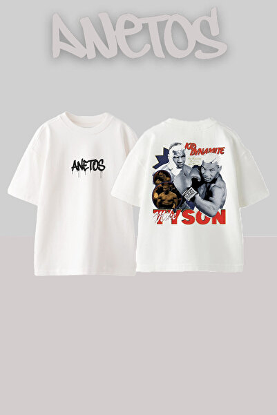Anetos Mike Tyson 3 Design Back Printed Cotton White Oversize T-Shirt