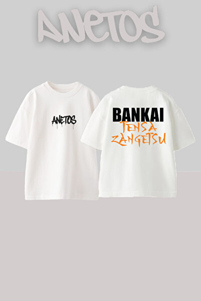 Anetos Rucsac Bankai Design cu imprimeu Bumbac Alb supradimensionat tricou