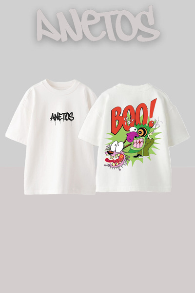 Anetos Μπλουζάκι Boo 1 Design Back με τύπωμα Cotton White oversized