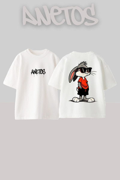 Anetos Μπλουζάκι Cool Bugs Bunny Design με τύπωμα Cotton White oversized