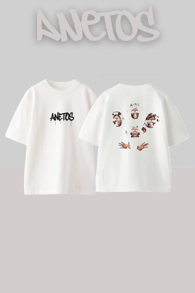 Anetos Μπλουζάκι Queen 1 Design Back με τύπωμα Cotton White oversized