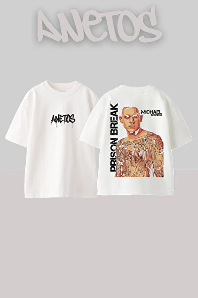 Anetos Prison Break 3 Design Spate cu imprimeu Bumbac Alb supradimensionat tr...