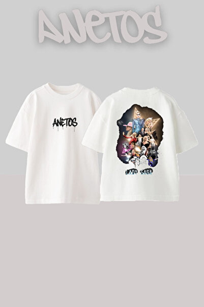 Anetos Μπλουζάκι Lady Gaga 15 Design Back με τύπωμα Cotton White oversized
