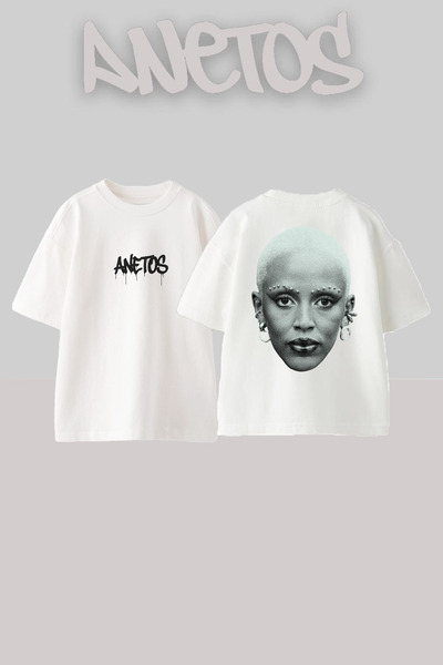 Anetos Doja Cat 2 Design Back cu imprimeu Bumbac Alb supradimensionat tricou