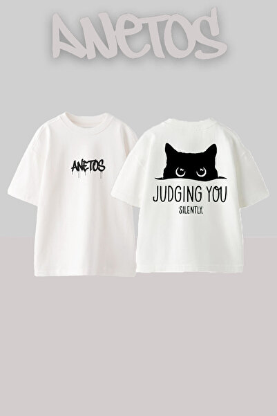 Anetos Judgıng You Design Rucsac cu imprimeu Bumbac Alb supradimensionat tricou