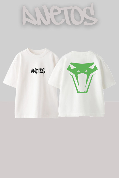 Anetos Snake Design Back cu imprimeu Bumbac Alb supradimensionat tricou