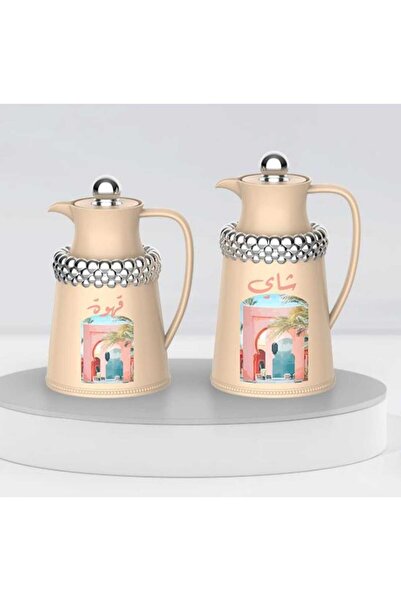 AL OSTORAH طقم ترامس شاي وقهوة فضي من الاسطورة 0.7+1 لتر