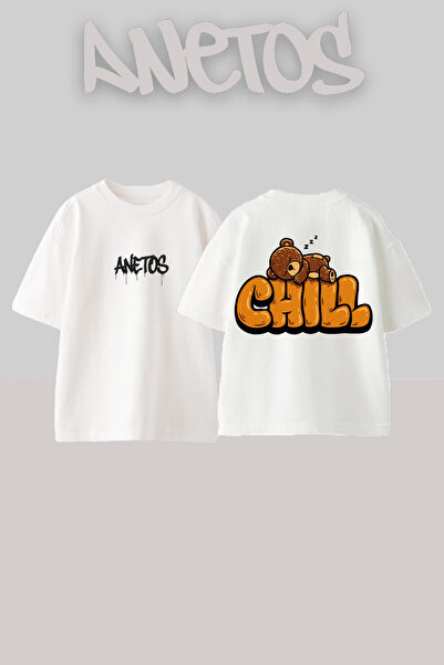 Anetos Grıl Bear Design Rucsac cu imprimeu Bumbac Alb supradimensionat tricou