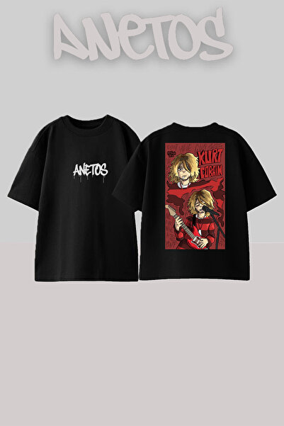 Anetos Kurt Cobain 19 Design Rucsac cu imprimeu Bumbac Negru supradimensionat...