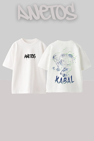 Anetos Μπλουζάκι Kabbal Design Back με τύπωμα Cotton White oversized