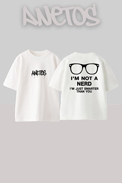 Anetos I Am Not A Nerd Design Rucsac cu imprimeu Bumbac Alb supradimensionat ...