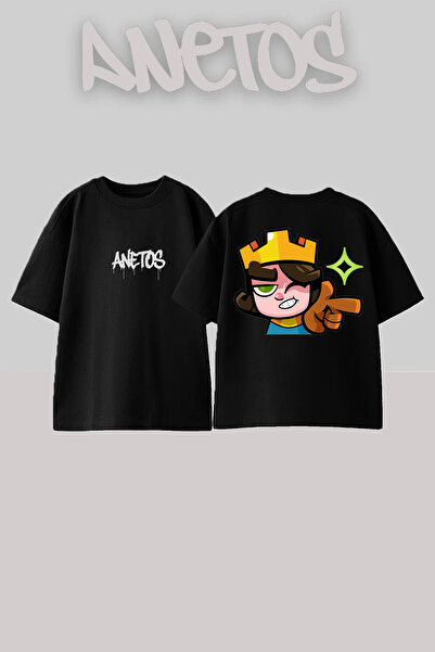 Anetos Μπλουζάκι 2 Σχέδια Σακάκι με τύπωμα Βαμβακερό Μαύρο oversized