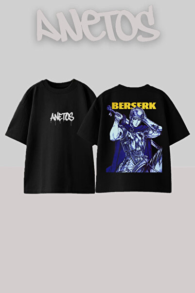 Anetos Berserk 6 Design Back cu imprimeu Bumbac Negru supradimensionat tricou