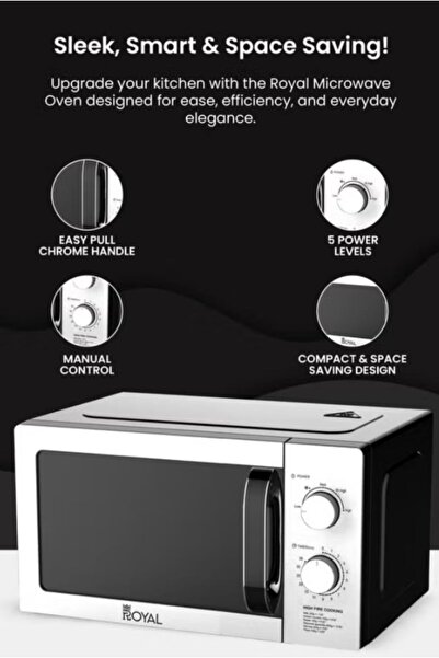Royal Manual microwave oven, 6 levels, 20 liters, 700 watts, modern and elegant design, white color