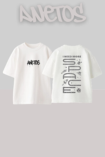Anetos Μπλουζάκι Space 1 Design Back με τύπωμα Cotton White oversized