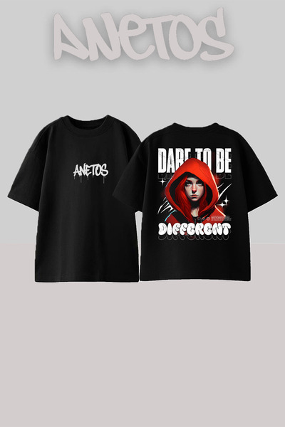 Anetos Dare To Be Design Spate cu imprimeu Bumbac Negru supradimensionat tricou
