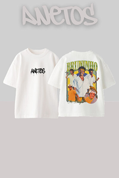 Anetos Rucsac Bruninho Design cu imprimeu Bumbac Alb supradimensionat tricou