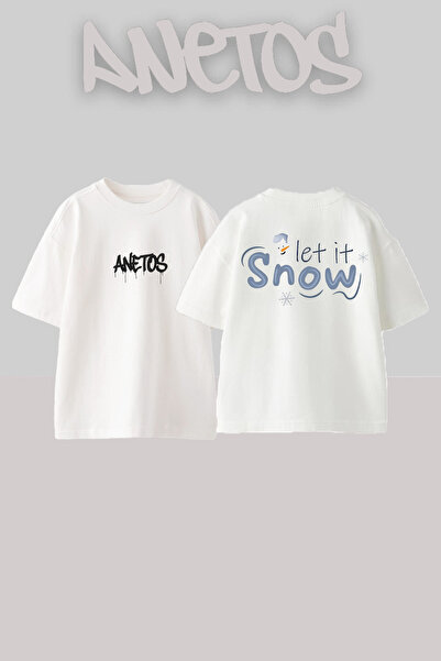 Anetos Μπλουζάκι Snow 1 Design Back με τύπωμα Cotton White oversized