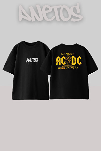 Anetos Ad Dc 1 Design Spate cu imprimeu Bumbac Negru supradimensionat tricou