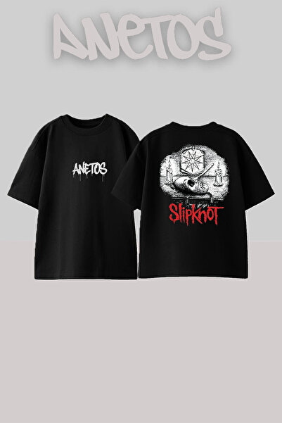 Anetos Slipknot 13 Design Back cu imprimeu Bumbac Negru supradimensionat tricou