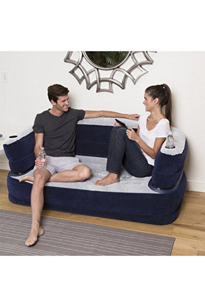 TSUMAB Inflatable Sofa Bed with Cup Holders – Blue & White