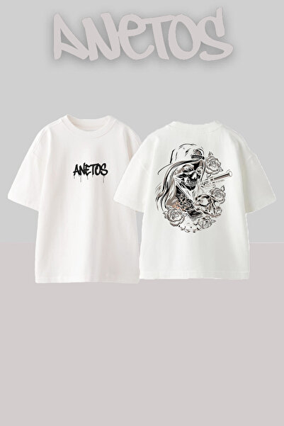 Anetos Gang Women Design Rucsac cu imprimeu Bumbac Alb supradimensionat tricou