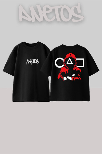 Anetos Μπλούζα Squit Game Σχεδίαση Ψηφιακή Εκτύπωση Μαύρη Oversized
