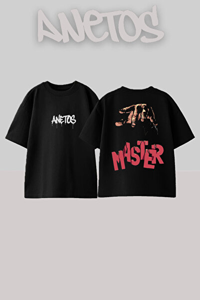 Anetos تي شيرت ماستر إل وايت ديزاين مطبوع من الخلف مصنوع من القطن باللون الأس...