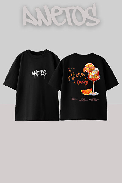 Anetos Aperol Spiritz Design Spate cu imprimeu Bumbac Negru supradimensionat ...