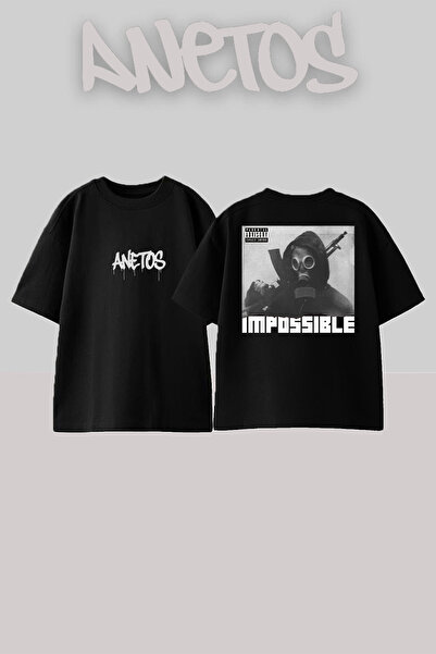 Anetos Impossible Design Spate cu imprimeu Bumbac Negru supradimensionat tricou