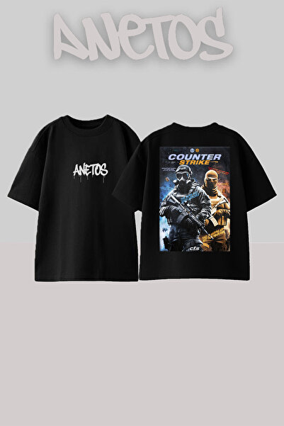 Anetos Cs Go 2 Design Back cu imprimeu Bumbac Negru supradimensionat tricou