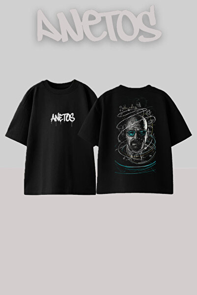 Anetos By White Design Rucsac cu imprimeu Bumbac Negru supradimensionat tricou