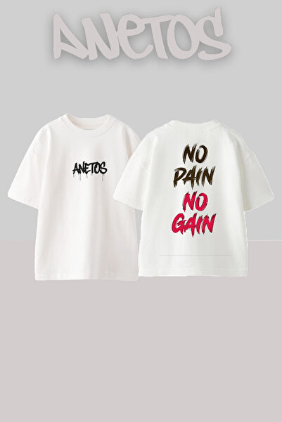 Anetos No Pain No Gain Design Spate cu imprimeu Bumbac Alb supradimensionat t...