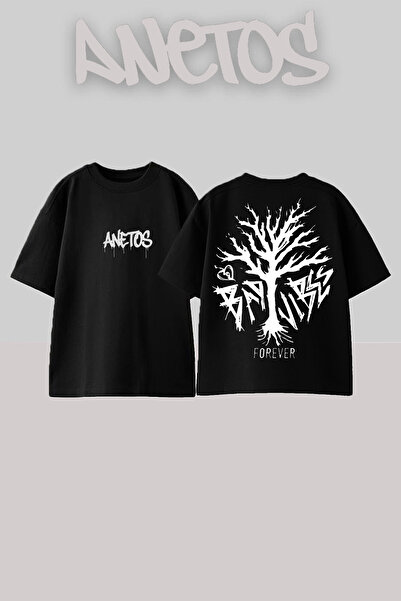 Anetos Forever Xxx Design Back Printed Cotton Black Oversize T-Shirt