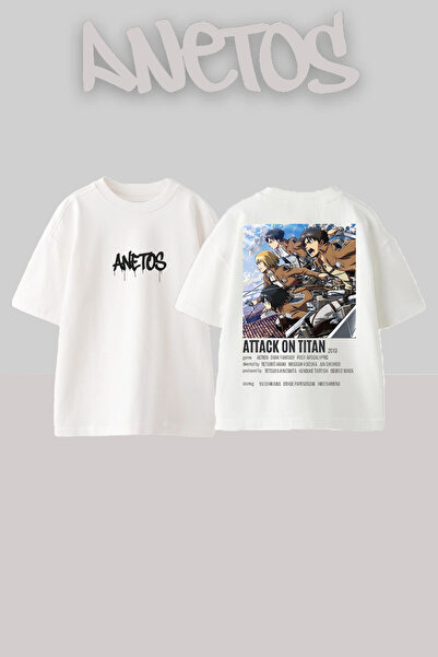 Anetos Attack On Titan 2 Design Spate cu imprimeu Bumbac Alb supradimensionat...