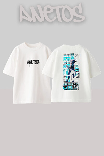 Anetos Jet Design Rucsac cu imprimeu Bumbac Alb supradimensionat tricou