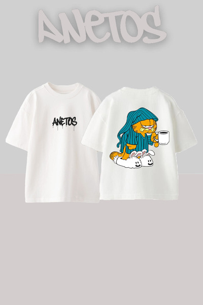 Anetos Μπλουζάκι Garfield 1 Design Back με τύπωμα Cotton White oversized