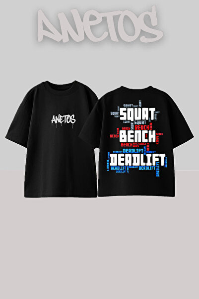 Anetos Μπλούζα Gym 2 Σχεδίαση με τύπωμα στην πλάτη από βαμβάκι Μαύρη oversized