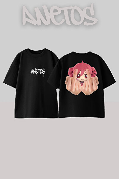 Anetos Μπλουζάκι Kasane Design Back με τύπωμα Cotton Black oversized