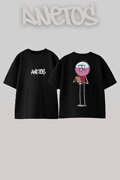 Anetos Benson Design Spate cu imprimeu Bumbac Negru supradimensionat tricou