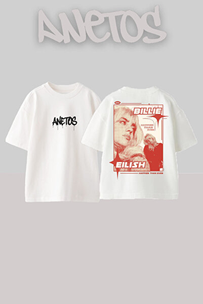 Anetos Μπλουζάκι Billie Eilish 21 Design Back με τύπωμα Cotton White oversized