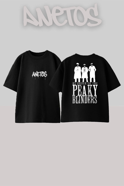 Anetos Peaky Blinders Design Back cu imprimeu Bumbac Negru supradimensionat t...