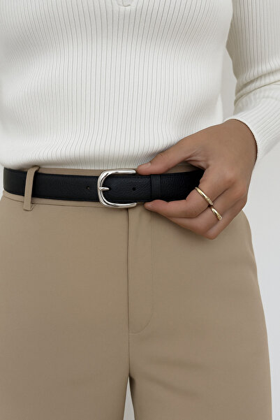 AGAPI Kemer Gümüş Tokalı Siyah Kadın Kemer