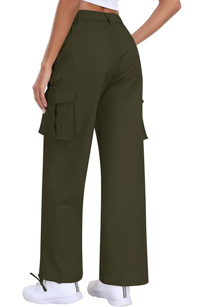 OEM Women's Breathable Casual Straight Pants with Side Pockets Green M