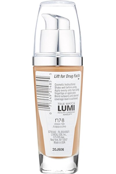 L'Oreal Paris True Match Lumi Healthy Luminous Makeup, N7-8 Classic Tan/Cappucino, 1 fl; oz.