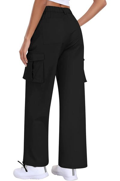 OEM Women's Breathable Casual Straight Pants with Side Pockets Black M