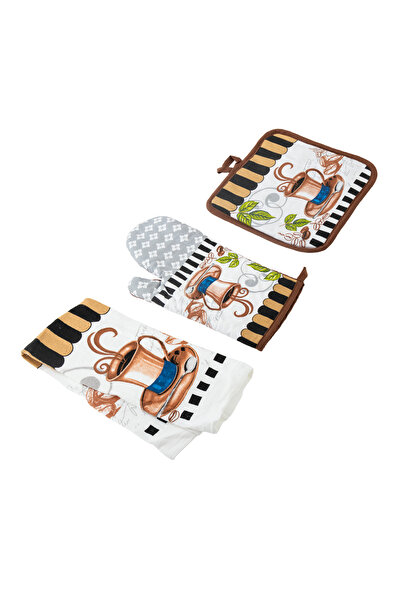 Dania Kitchen set, towel, heat holder and heat insulation made of high-quality cotton fabric, multi-colored